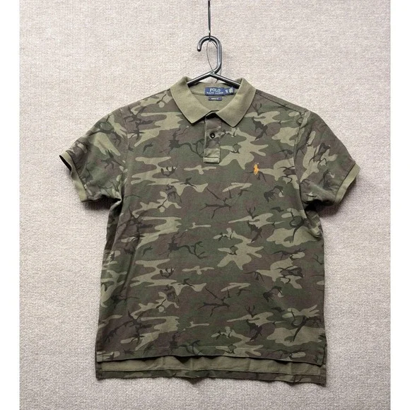 Polo Ralph Lauren Polo Shirt Mens XL Green Camo Custom Fit Flag Pony Embroidered - Picture 1 of 7